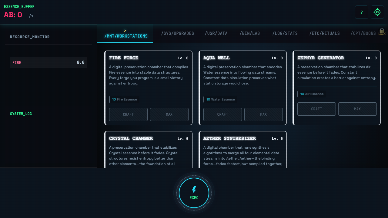 Desktop screenshot of Hex Compiler showing the full game interface with workstations tab active